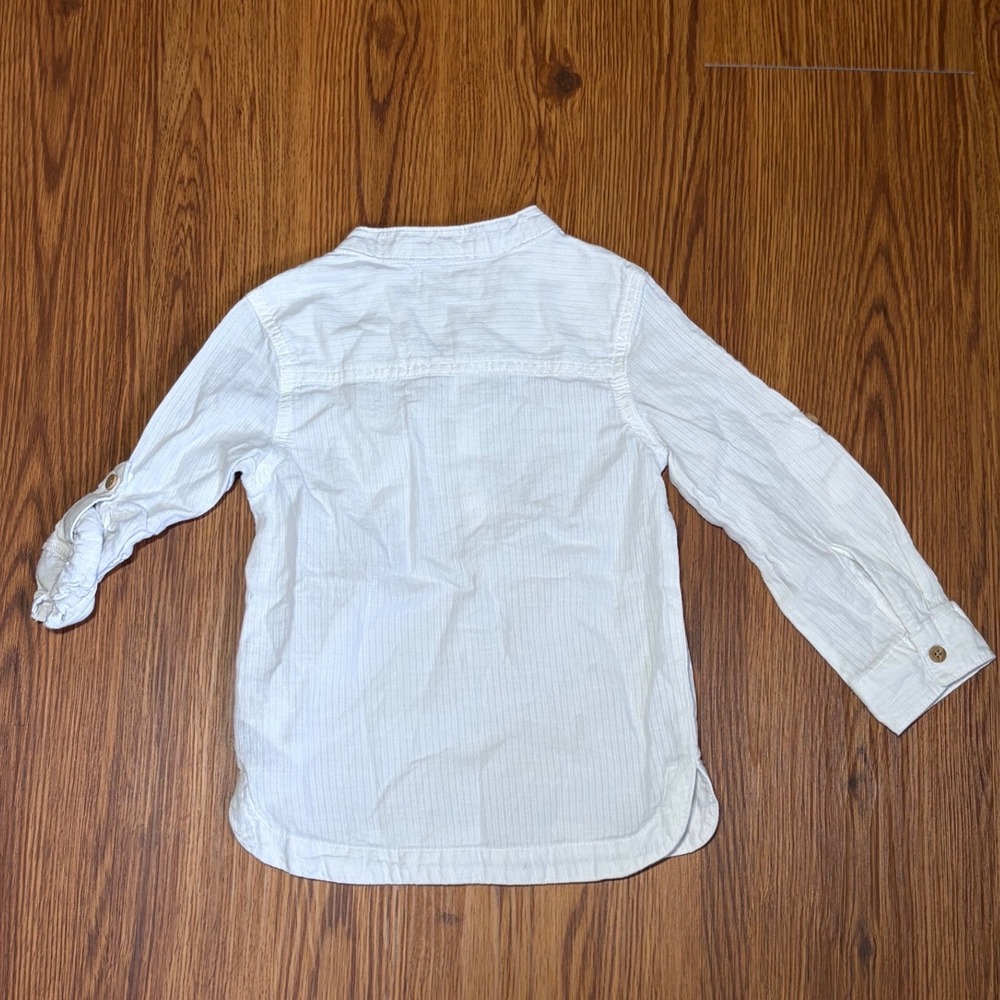 Primark Kids White Textured Cotton Henley Shirt Long Sleeve 18-24 Months